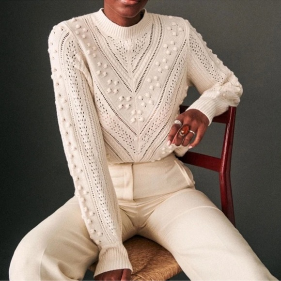 SEZANE Elegant Cream Women's Sweater - Picture 3 of 7